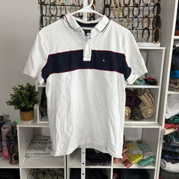 Tommy Hilfiger Men's White and Navy Polo Shirt men’s medium - Picture 5 of 5
